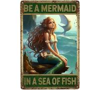 Vintage Metal Tin Sign Be A Mermaid In A Sea Fish Sign Funny Tin Signs Vintage Posters For Home Kitchen Office Coffee Bar Wall Art Sign 12x16 Inch