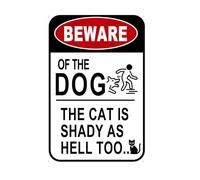 Vintage Metal Tin Sign Beware Of Dog Sign Beware Of The Dog The Cat Is Shady Too Tin Sign Funny Dog Warning Metal Signs for Home Kitchen Bar Pub 12 X 8 Inches