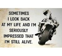 Vintage Metal Tin Sign Biker Sometimes I Look Back At My Life And I'm Seriously Impressed That I'm Still Alive Retro Metal Tin Sign For Home Coffee Wall Decor 8x12 Inch