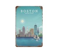 Vintage Metal Tin Sign,Boston Massachusetts Cityscape Skyline,Bath Room Decor, Nursery Decor, Home Decor, Bathroom Wall Art Tin plaque(20x30cm)8x12 inch-B72