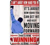 Vintage Metal Tin Sign Boxing Poster It Ain'T About How Hard You Hit It'S About How Hard You Can Get Hit And Keep Moving Forward Metal Signs Home Garage Office Coffee Bar Wall Decor 12x8 inch