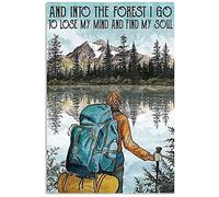 Vintage Metal Tin Sign Camping Poster,Girl Backpacking Into The Forest,I Lost My Way Metal Poster Plaques for Home Living Room Kitchen Cafe Bar Wall Decor Tin Sign Metal Signs Vintage 5.5x8 Inch