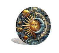 Vintage Metal Tin Sign Celestial Sun and Moon in Cosmic Design Aluminum Round Poster with Elegant Imagery Retro Vintage Look Wall Decor for Bar Cafe Beach Office House Backyard Home 8x8 Inch (25148)