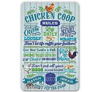 Vintage Metal Tin Sign Chicken Sign | Chicken Coop Rules turquoise, blue chickens, hens, rooster sign, chickens decor, chicken lover sign Posters tin Sign 12x8 Inch