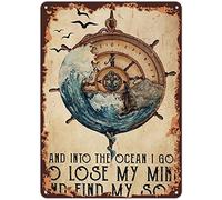 Vintage Metal Tin Sign Compass Into The Ocean Poster, Lose My Mind Find My Soul Poster,Home Gate Garden Bars Restaurants Cafes Office Store Pubs Club Sign Gift 8x12 Inch Plaque Tin Sign