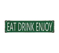 Vintage Metal Tin Sign Eat Drink Enjoy Vintage Metal Sign Retro Metal Plaque Bar Pub Poster Wall Art Decor Tin Sign 4x16 In / 10X40 Cm