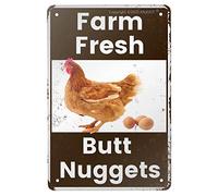 Vintage Metal Tin Sign - Farm Fresh Butt Nuggets -Chicken Egg Sale Market Farm Barn Bathroom Yardr Themed Gifts Rustic Poster Art Retro Decor 12x16 Inch