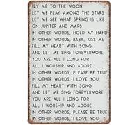 Vintage Metal Tin Sign Fly Me to The Moon Lyrics Frank Sinatra let Me Play Among The Stars Funny Retro Wall Art for Kitchen Bathroom Home Decor Gifts Sign 8x12 Inch