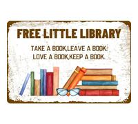 Vintage Metal Tin Sign Free Little Library Library Bar Cafe Home Living Retro Wall Decor a Gift for Reading Lovers 8x6 Inches