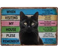Vintage Metal Tin Sign Funny Black Cat Rules Sign When Visiting My House Please Remember Signs Black Cat Apartment Wall Decor Poster for Room Home Kitchen office 12x16 Inch