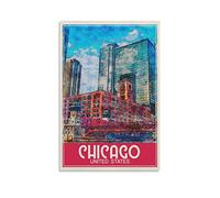 Vintage Metal Tin Sign Funny Retro Chicago United States Bridge Decorative Tin Metal For Home Office Bar Coffee Shop Pub Shed Man Cave 20 * 30CM