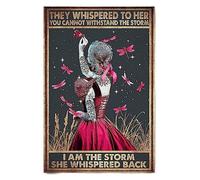 Vintage Metal Tin Sign Hippie Girl Dragonfly They Whispered to Her You Cannot Withstand The Storm I Am The Storm She Whispered Back Iron Painting for Home Kitchen Garden Wall Art Poster 8x12 Inch