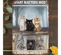 Vintage Metal Tin Sign Inspirational Cute Black Cat Motivational Wall Art Decor, What Matters Most Is How You See Yourself Poster for Home Living Room Bedroom Garden Garage Cafe Bar 8"x12"
