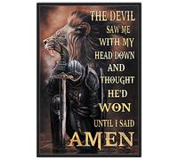 Vintage Metal Tin Sign Jesus Poster Wall Art The Devil Saw Me with My Head Down and Thought He'd Won Until I Said Amen Christian Warrior Poster Novelty Sign 8x12 Inch