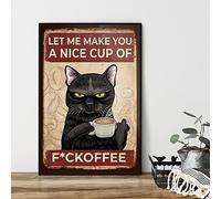 Vintage Metal Tin Sign Let's Me Make You A Cup of offee Poster, Black Cat Poster, Black Cat Decor, Black Cat Print, Black Cat Wall Art, Black Cat Wall Hanging Wall Poster Plaque 5.5x8 Inch