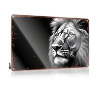 Vintage Metal Tin Sign Lion'S Majestic Face In Black And White Tin Sign Vintage Bar Decor Garage Decor For Men(20X30CM)