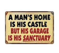 Vintage Metal Tin Sign Man Cave Signs,Garage Decor A Man's home is his Castle but his Garage is his Sanctuary Metal tin sign for Bar Cafe Garage Wall Decor 12 x 8inch