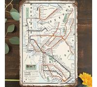 Vintage Metal Tin Sign New York City Mta Subway Lines Wall Art Decor, Nyc Subway Map Poster for Home Living Room Bedroom Garden Garage Cafe Bar Pub 8x12 Inch