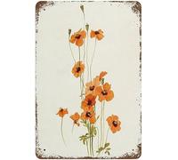 Vintage Metal Tin Sign Orange Poppy Flowers Botanical Valentine'S Day Sign Funny Novelty Kitchen Bar Club Garage Garden Home Decor Wall Art Tin Signses 8x12 Inch
