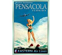 Vintage Metal Tin Sign Pensacola Florida Travel Pin Up Girl Sexy Lady Surfing for Home Bar Pub Kitchen Garage Restaurant Wall Deocr Plaque Signs 12x8inch