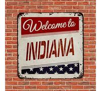 Vintage Metal Tin Sign Plaque America The Stars And Stripes Flag Welcome to Indiana State Metal Art Prints Retro Bar Door Sign for Patio Office Workshop Wall Hanging Decor Home Decor 10x10 Inch
