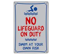 Vintage Metal Tin Sign Pool Signs"No Lifeguard on Duty Swim at Your Own Risk" for Residential or Commercial Swimming Pools 8X12 Inch