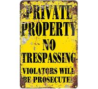 Vintage Metal Tin Sign Private Property No Trespassing Sign Violators Will Be Prosecuted Indoor/Outdoor Home Bar Coffee Kitchen Wall Decor 5.5x8 Inch