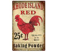 Vintage Metal Tin Sign Rhode Island Red Baking Powder Rooster Outdoor Yard Signs & Home Bar Kitchen Restaurant Wall Decor Signs 12X8Inch