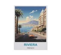 Vintage Metal Tin Sign，Riviera French Vintage Travel Posters，Retro Wall Decor Art Tin Sign for Home Coffee Bar Restaurant Pub(15x30cm）6x12 inch-BX11