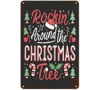 Vintage Metal Tin Sign Rockin Around The Christmas Tree Tin Sign Kitchen Wall Poster Cafe Bar Man Cave Art Christmas Decoration 8 x 12 Inches