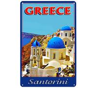 Vintage Metal Tin Sign - Santorini Island Greece Aegean Greek European Travel Wall Art Decor Poster for Home Cafe Bar Pub Restaurant 8x6 Inch