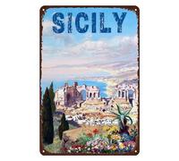 Vintage Metal Tin Sign Sicily Travel Poster Retro Tin Plaque,Garage Signs For Men Home Cafe Bedroom Gym Wall Decor 12x16 Inch