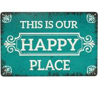 Vintage Metal Tin Sign This is Our Happy Place Sign Porch Sign For Home Office Coffee Bar Pub Farmhouse Wall Art Sign 6x8 Inch