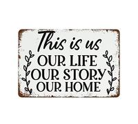 Vintage Metal Tin Sign This Is Us Our Life Our Story Our Home Family Home Wall Decor Quote Sign Wall Art Print Entryway Decor Suitable For Bar Cafe Garage Wall Decor 8x5.5 Inch