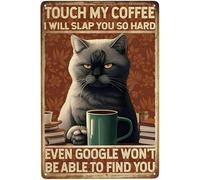 Vintage Metal Tin Sign Touch My Coffee I Will Slap You So Hard Sign Retro Black Cat Funny Tin Signs Wall Art Decoration for Home Kitchen Office Bar Pub Poster Decor 6x8 Inch