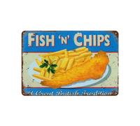 Vintage Metal Tin Sign Vintage Chic Art Decoration Fish N Chips for Home Bar Cafe Farm Store Garage Or Club 12"" X 8""
