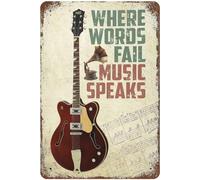 Vintage Metal Tin Sign Vintage Guitar Music Wall Decor Nirvana Musical Where Words Fall Music Speaks Poster for Home Living Room Bedroom Garden Garage Office Cafe Bar Pub 8"x12"