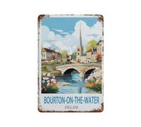 Vintage Metal Tin Sign,Vintage Travel Poster Bourton on the Water England,Funny Bathroom Decor, Restroom Decoration, Funny Bathroom Wall Art Tin plaque(15x30cm）6x12 inch-B75