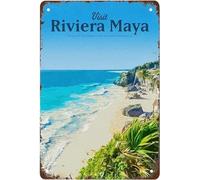 Vintage Metal Tin Sign Visit Riviera Maya Tin Sign Decoration Creative Fun Home Bathroom Patio Bar Pub Decor 8x12 Inches