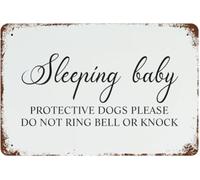 Vintage Metal Tin Sign Wall Decor Home School Classroom Office Cafe Bar Decor Art Plaque Sleeping Baby Protective Dogs Please Do Not Ring Bell Or Knock Gift For Women Men 8x12 Inch