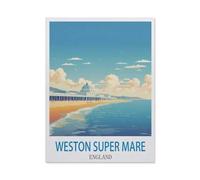 Vintage Metal Tin Sign，Weston Super Mare England Vintage Travel Poster，Retro Wall Decor Art Tin Sign for Home Coffee Bar Restaurant Pub(15x30cm）6x12 inch-CX37