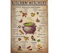 Vintage Metal Tin Sign Witch Metal Poster Print, Kitchen Witchery,Witches Magic Knowledge Wall Art, Kitchen Blessing, Halloween Decor,Novelty Sign Vintage Metal Tin Sign Wall Sign Plaque 8x12inch