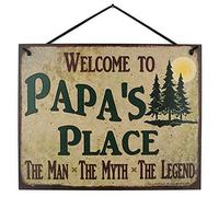 Vintage Metal Tin Sign With Pine Trees Saying Welcome To Papa's Place The Man The Myth The Legend Decorative Fun Universal Household Family Signs For Your Grandpa 12x8 Inch