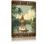 Vintage Metal Tin Signs and She Live Happily Ever After and Dog Funny Aluminum Sign Retro lake Wall Decor for Summer Home Garden Yard Shop 8×12 Inch