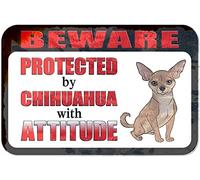 Vintage Metal Tin Signs Chihuahua Beware Protected by Chihuahua with Attitude/Plaque Sign For Home Cave Garage bar Country Poster Club Wall Decoration Signs 8x12 Inch