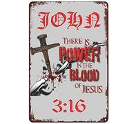 Vintage Metal Tin Signs - Christian Lord God Cross Power in The Blood Jesus Christ Yeshua Garage Street Home Bar Hotel Kitchen Wall Art Decor Sign Metal Plaque 8x12 Inch