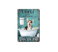 Vintage Metal Tin Signs Corgi Dog Co. Bath Soap Wash Your Paws Travel Tin Signs Metal Poster Wall Decor Office Cafe Bathroom Badroom20*30cm
