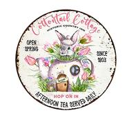 Vintage Metal Tin Signs Cottontail Cottage Easter Wreath Sign, Metal Wreath Sign, Signs for Wreaths, Round Wreath Sign Metal Poster 8x8 Inch