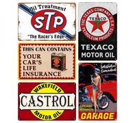 Vintage Metal Tin Signs for Garage & Man Cave - Retro Car, Oil & Gas Posters - Bar Decor (5pcs, 20x30cm) - Durable & Easy to Hang