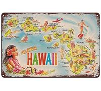 Vintage Metal Tin Signs - Funny Hawaiian Islands Map Hawaii Plaque Wall Art Poster Decor for Home Bar Pub Club Hotel Garage 12x8 Inches